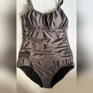 PROFILE BY GOTTEX SIZE 16 Ruche-Style One-Piece Swimsuit in Metallic Charcoal